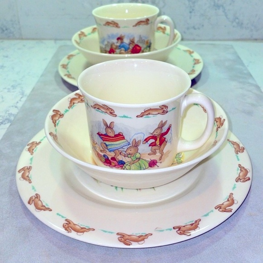 Royal Doulton Vintage China 6 Piece Childrens’ Plate Bowl & Mug Set Bunnykins